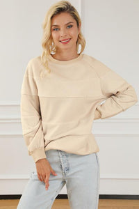 Thumbnail for Striped Round Neck Long Sleeve Sweatshirt - K - 1 COLOR -