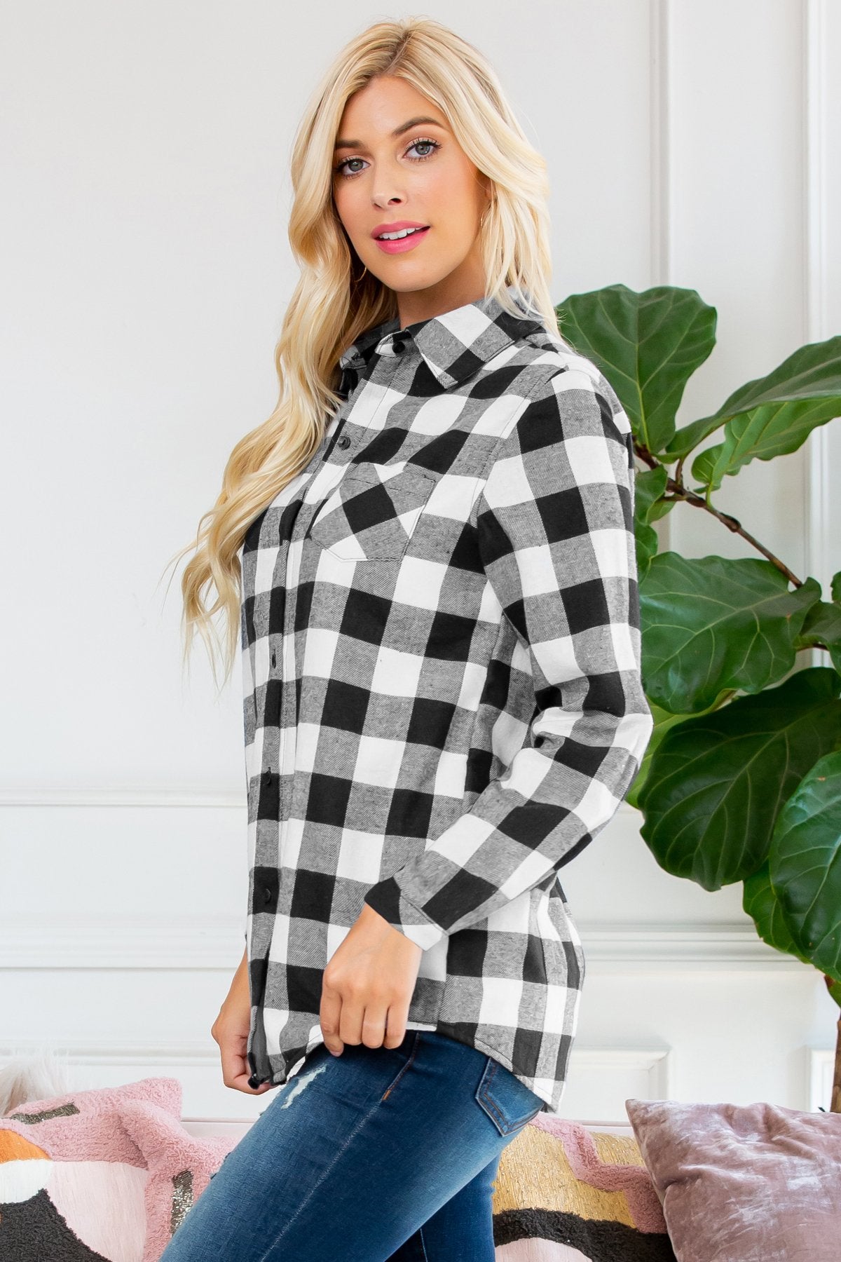 Riah Fashion - Sherpa Lined Plaid Flannel Top - 5 COLORS -