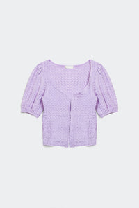 Thumbnail for Q2 - Top With Balloon Sleeves and Hook and Eye Closure in Lilac - 1 COLOR -