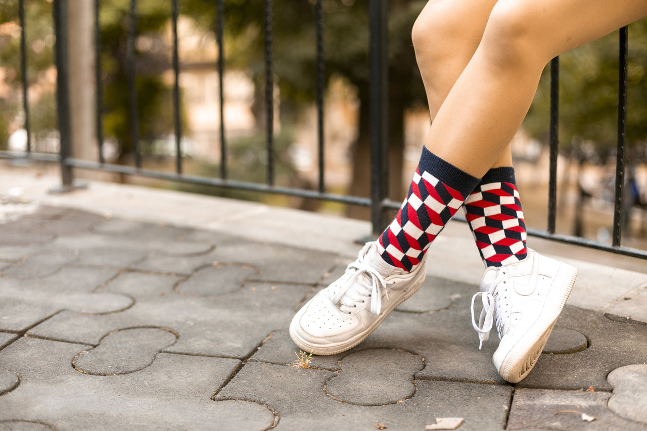 Women's Navy-Red Block Socks - 1 COLOR -