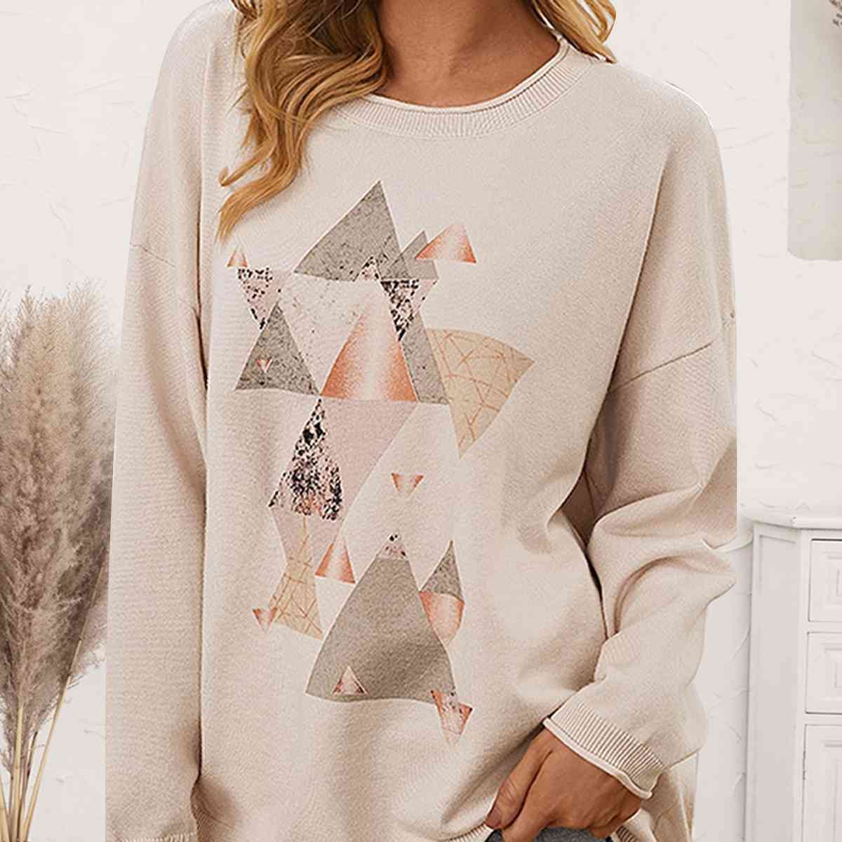 Geometric Graphic Dropped Shoulder Top - T - 1 COLOR -