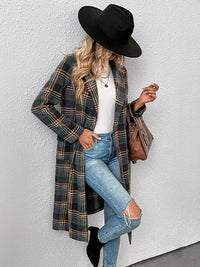 Thumbnail for Plaid Lapel Collar Trench Coat Jacket - K - 1 COLOR -