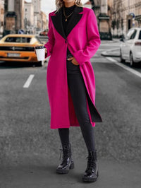 Thumbnail for Collared Neck Buttoned Hot Pink Longline Coat - T - 1 COLOR -