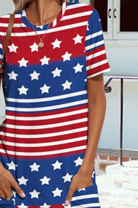 Thumbnail for Pocketd US Flag Printed Short Sleeve Dress - T - 1 COLOR -