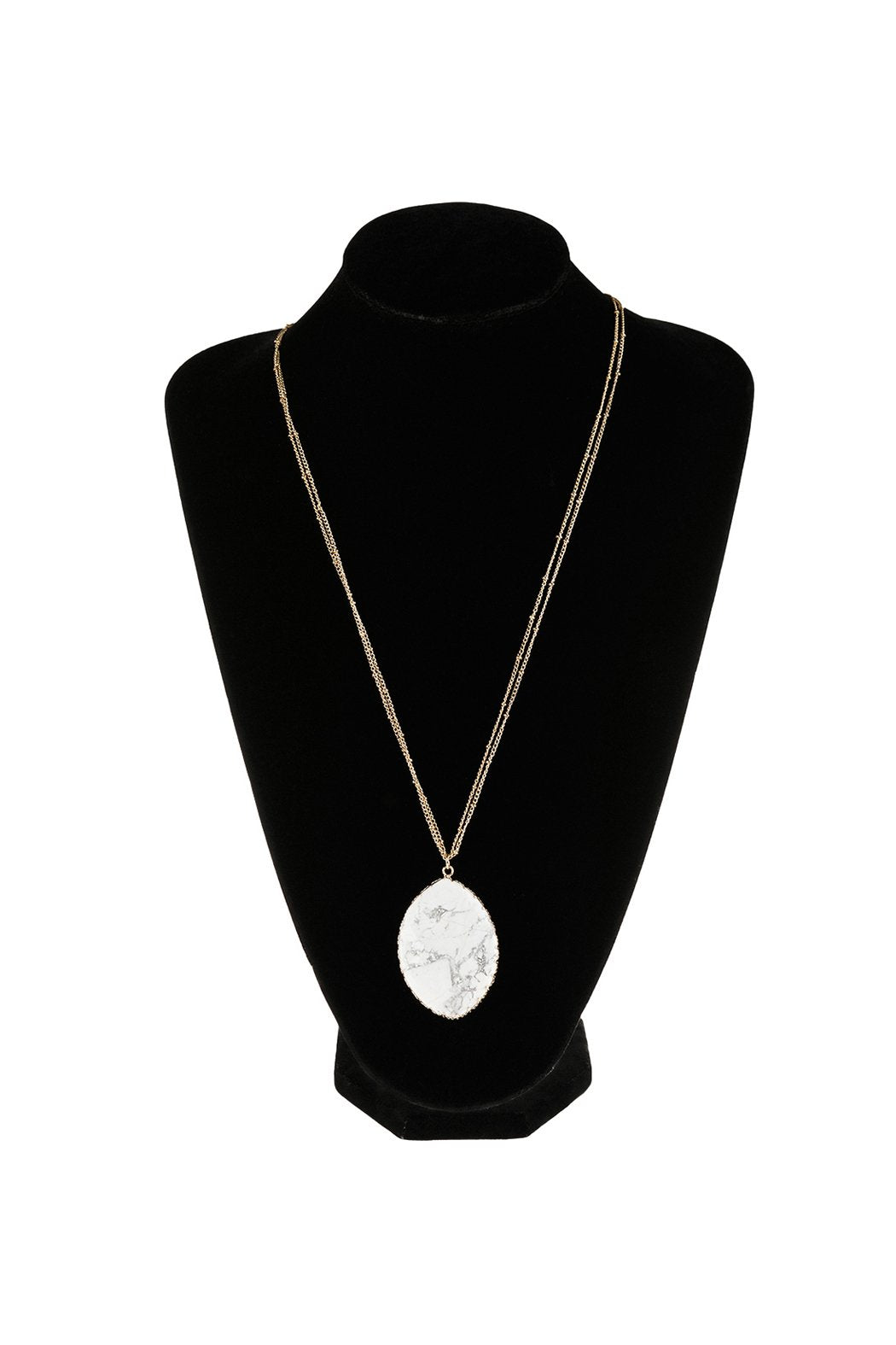 Natural Stone Wrap Oval Pendant Chain Necklace - 6 NATURAL STONES -