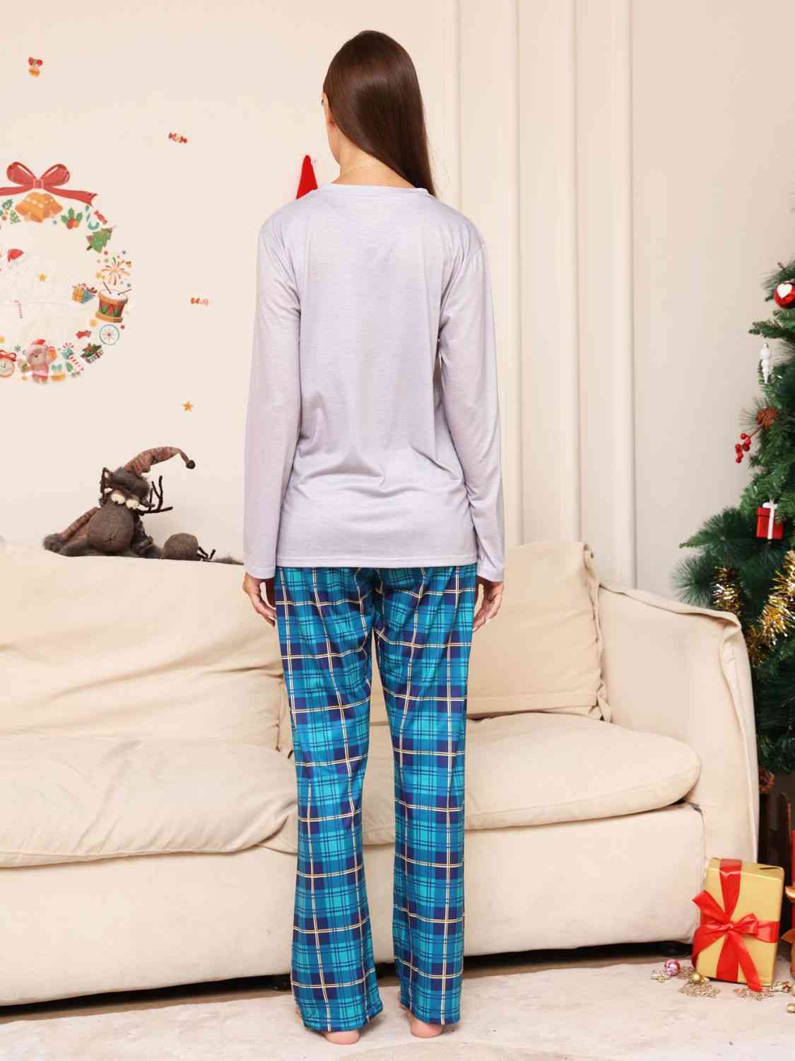 WOMEN Full Size Rudolph Graphic Long Sleeve Top and Plaid Pants Set - T -