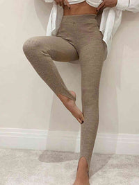 Thumbnail for Ribbed Mid Waist Stirrup foot Leggings - T - 6 COLORS -