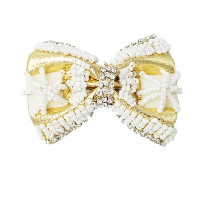 SAND BY SAYA N.Y. - Pearl & Gold Bow Embroidery - Kids Hair Pin - 1 COLOR -