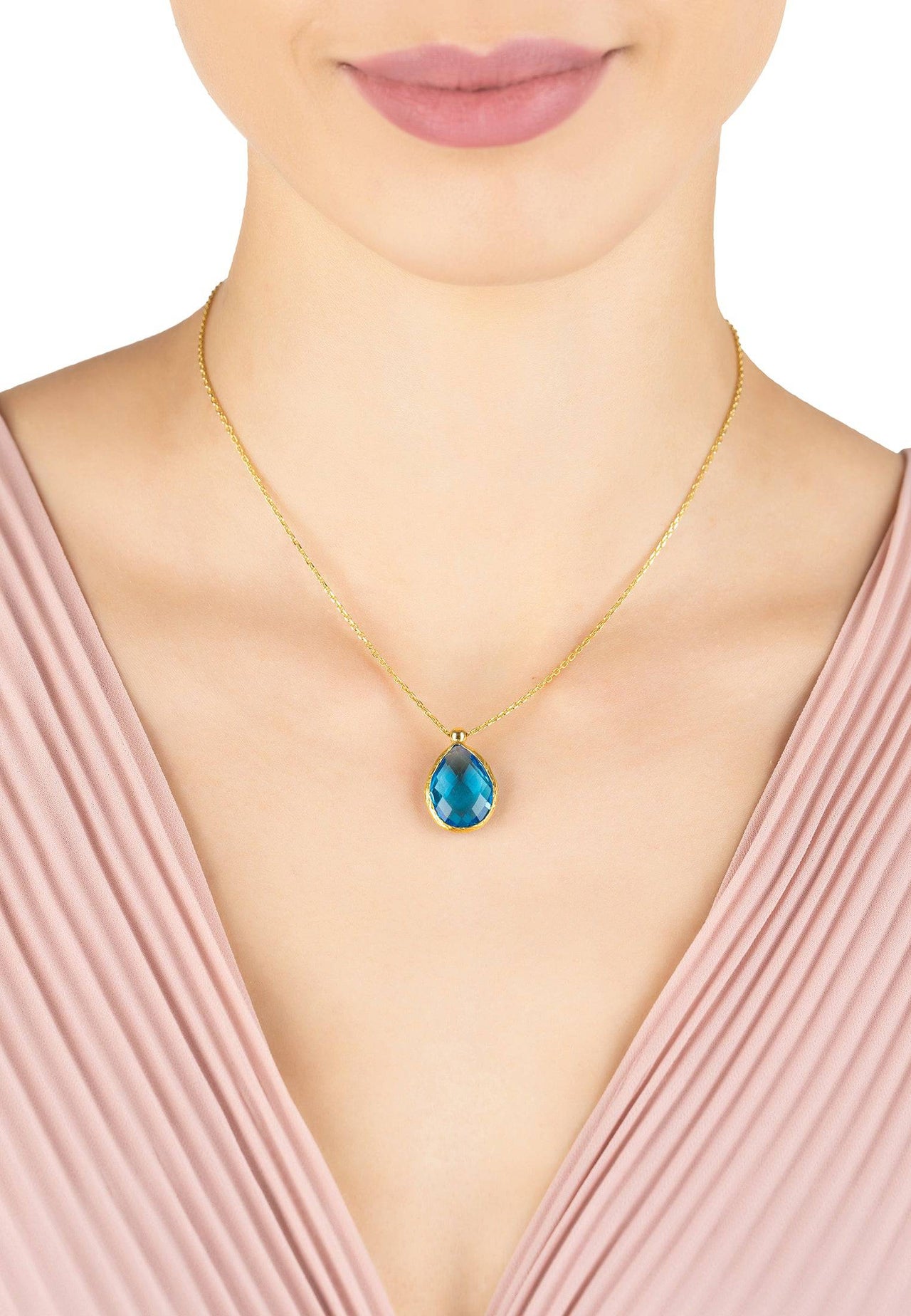 LATELITA - Petite Drop Necklace Gold Blue Topaz Hydro -