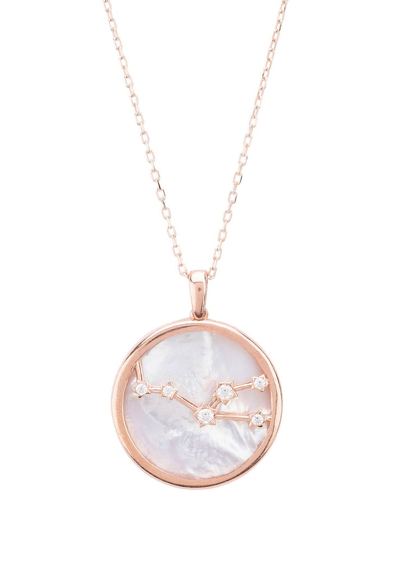 Zodiac Mother of Pearl Gemstone Star Constellation Pendant Necklace Taurus -