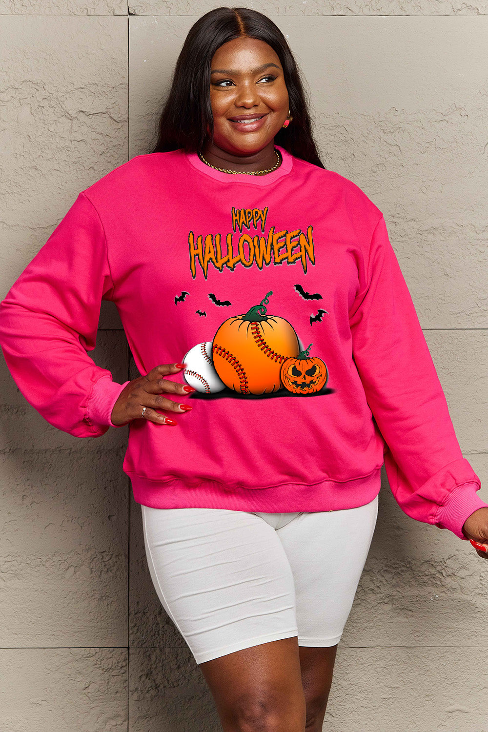 Simply Love Full Size HAPPY HALLOWEEN Graphic Sweatshirt - SIZES S THRU 3XL - T - 6 COLORS -