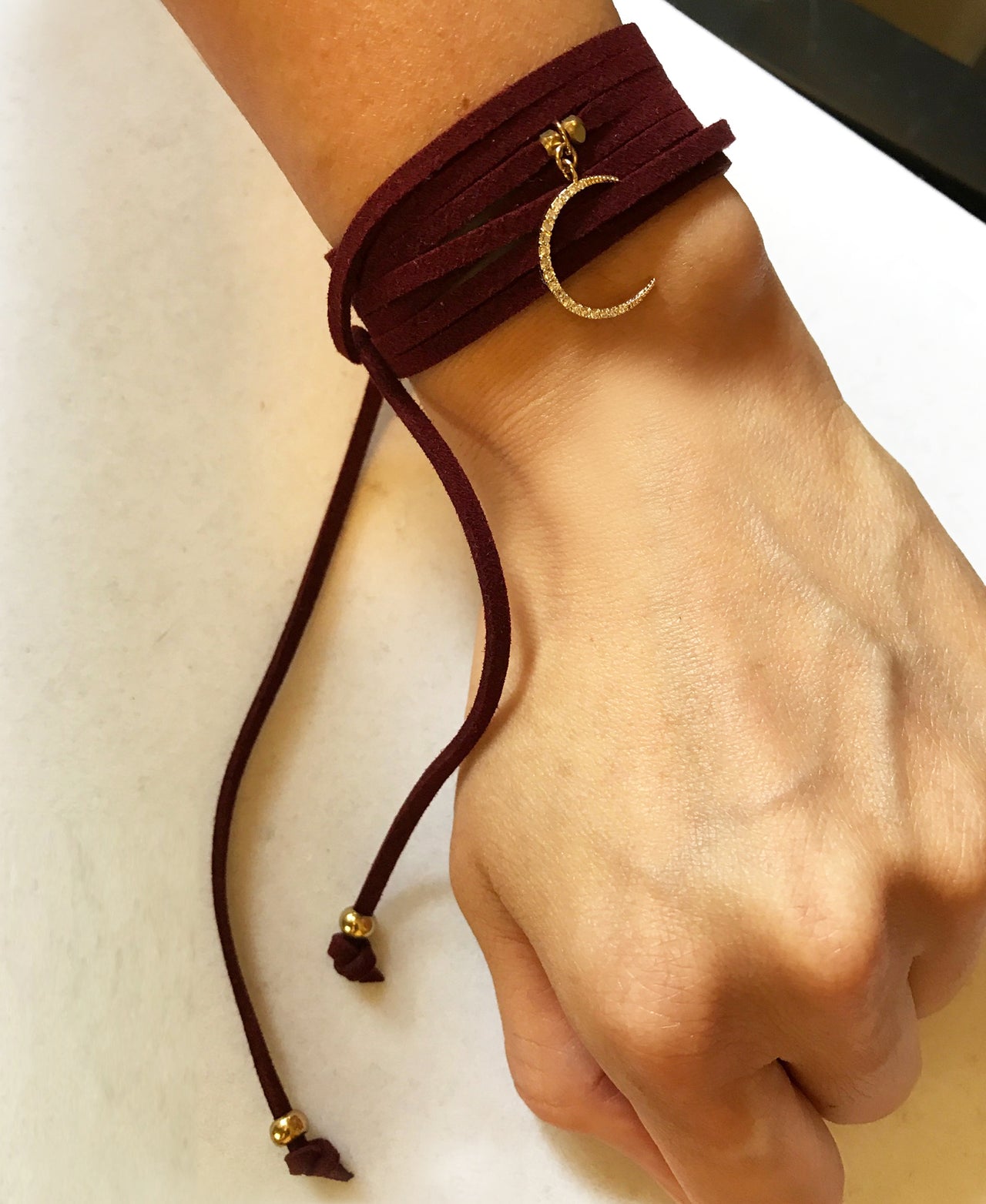 Gena Myint - Crescent Moon Burgundy Suede Wrap choker /  Bracelet - 1 COLOR -