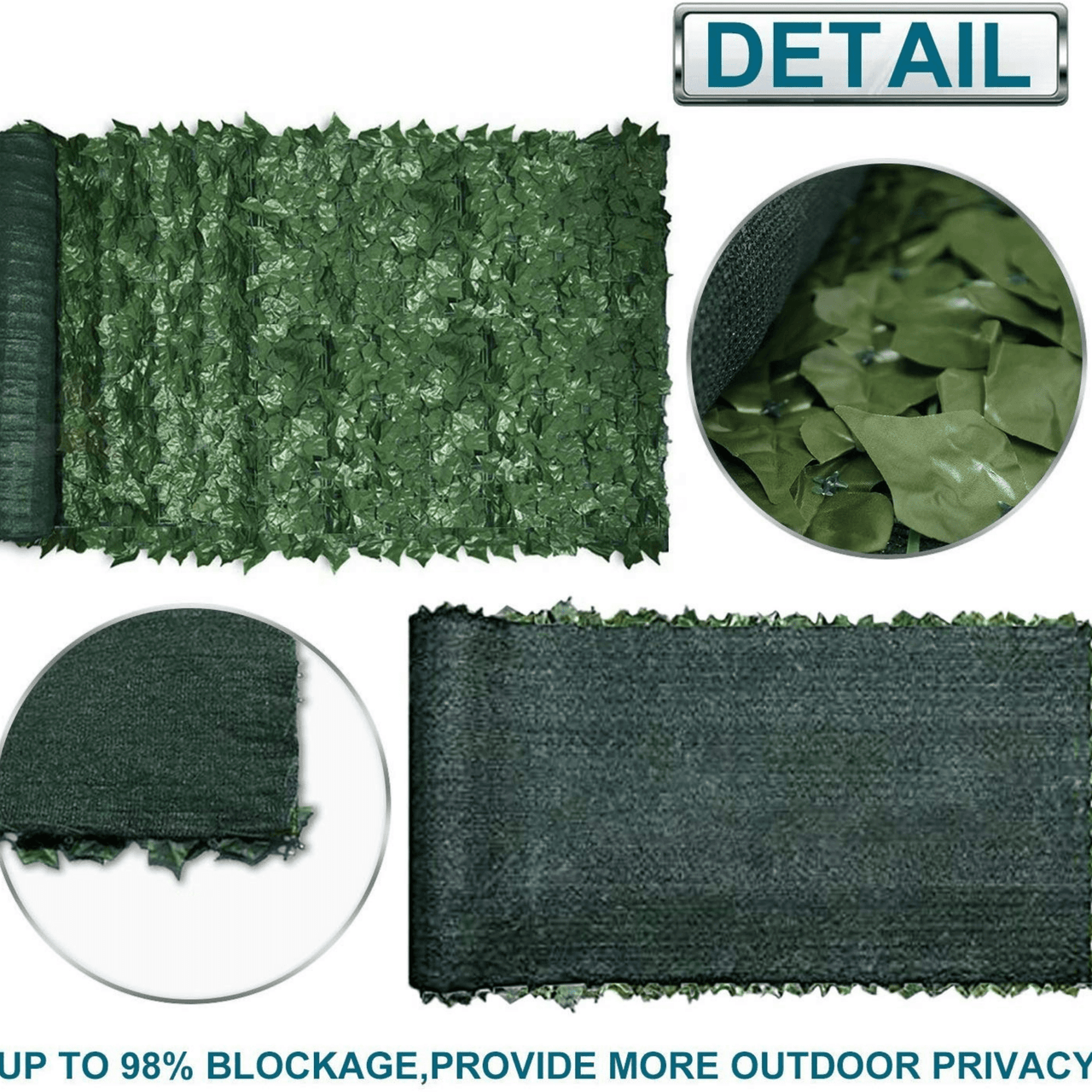 Faux Ivy Privacy Fence Shade Cloth Backing 120"L X 40"H 33SQ FT -