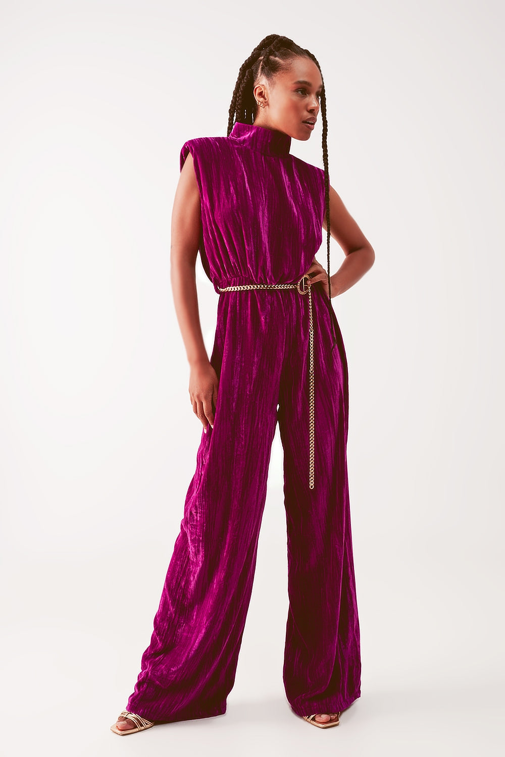 Q2 - Cord Waist Belt Jumpsuit in Purple - 1 COLOR -