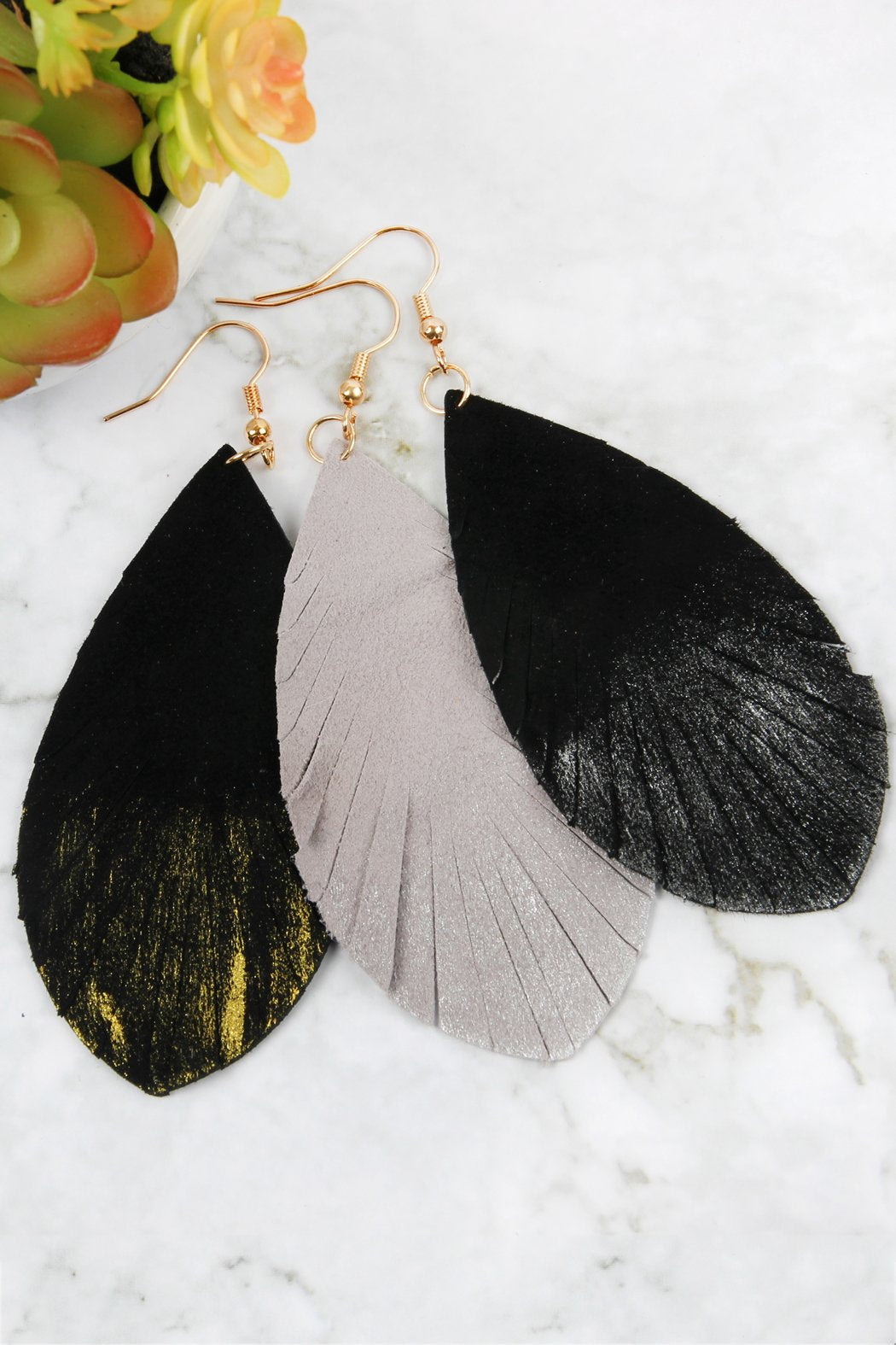 Grunge Tone Fringe Drop Leather Earrings - 12 COLORS -