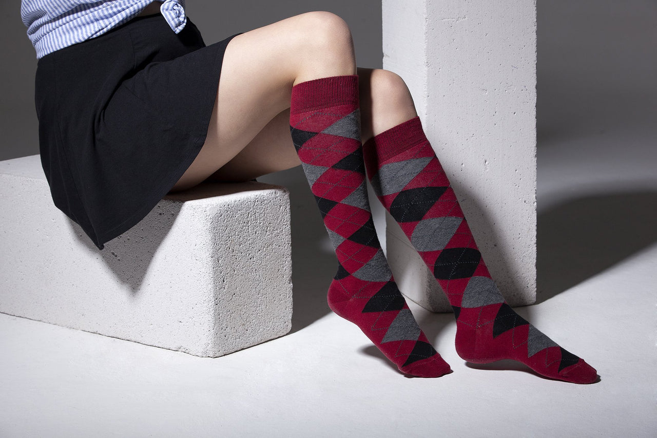 Women's High-Class Argyle Knee High Socks Set - 5 PACK -