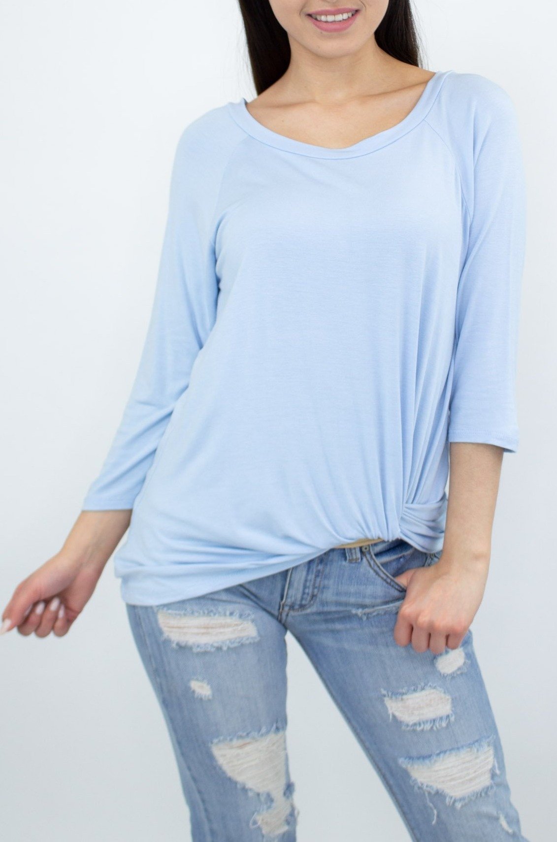 Stylespect - Twisted Front Comfortable Top - Blue - 1 COLOR -