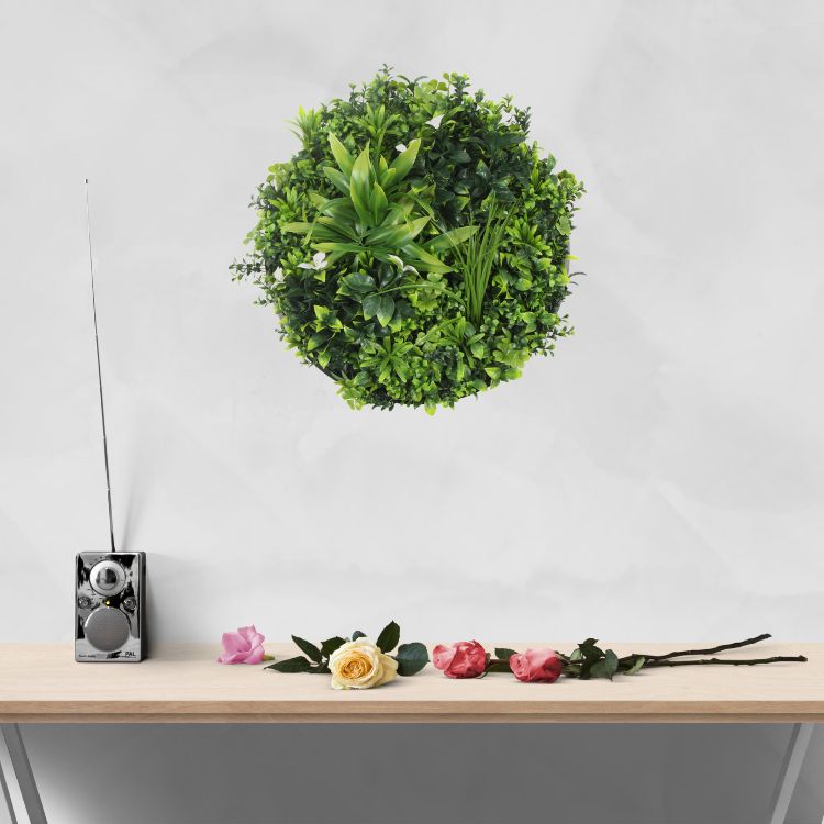 Luxury Artificial Green Wall Disc 20" White Frame UV Resistant