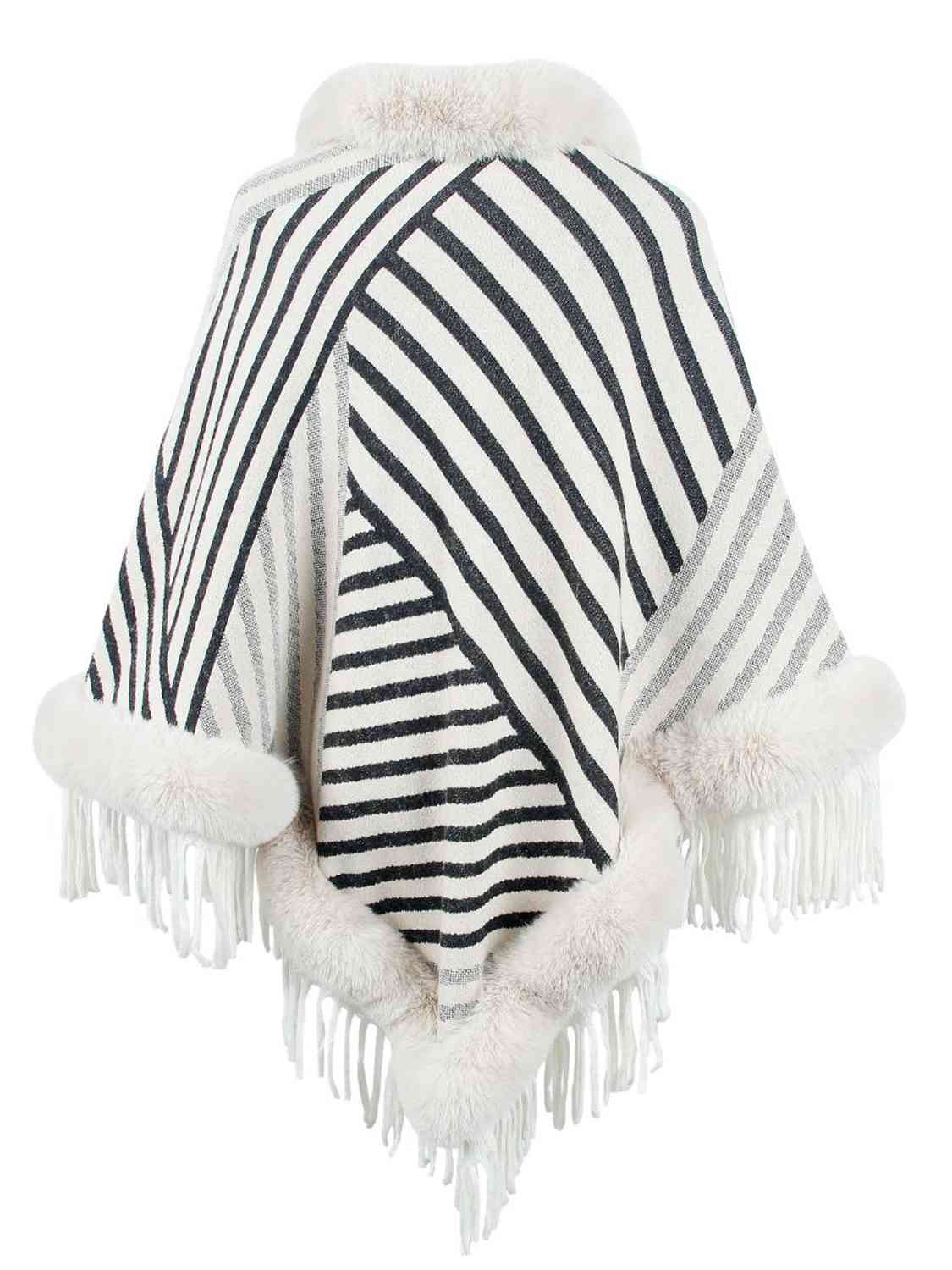 Striped Fringe Hem Poncho - T - 5 COLORS -