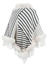 Thumbnail for Striped Fringe Hem Poncho - T - 5 COLORS -