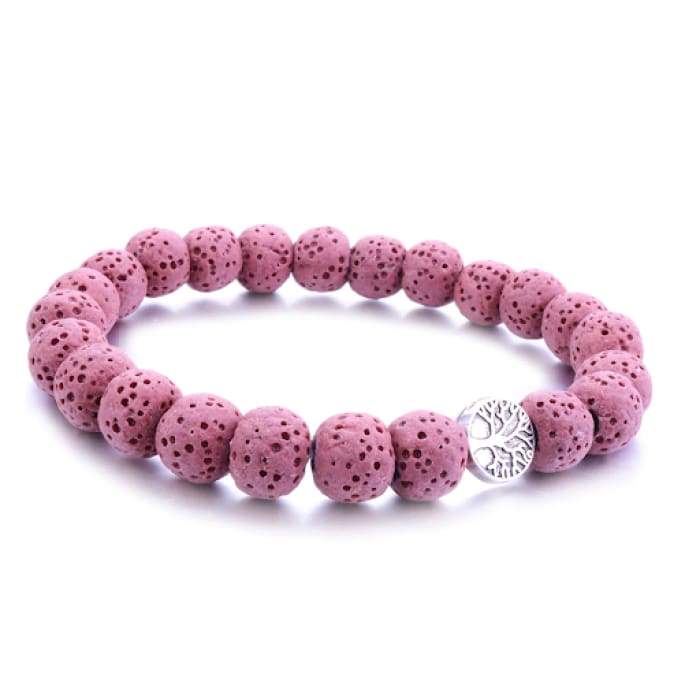 Pink Tree of Life Lava Stone Essential Oil Bracelet -