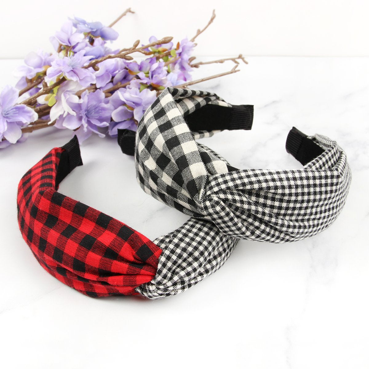 Riah Fashion - Plaid Knotted Fabric Coated Hair Band - 2 COLORS -