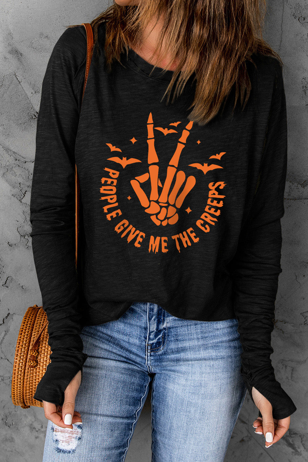 Skeleton Hand Graphic Long Sleeve T-Shirt - T - 1 COLOR -