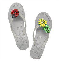 Thumbnail for SAND BY SAYA N.Y. - Ladybug & Daisy - Red and Yellow Embellished Motifs Women's High Wedge Flip Flops Sandal - 3 COLORS -