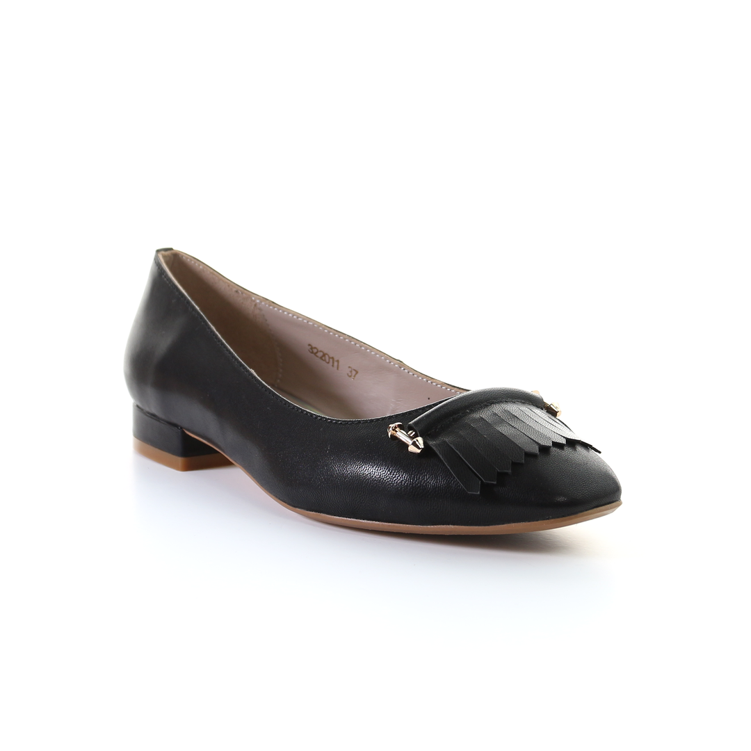 Tassel Leather Square Toe Ballerina (Black)