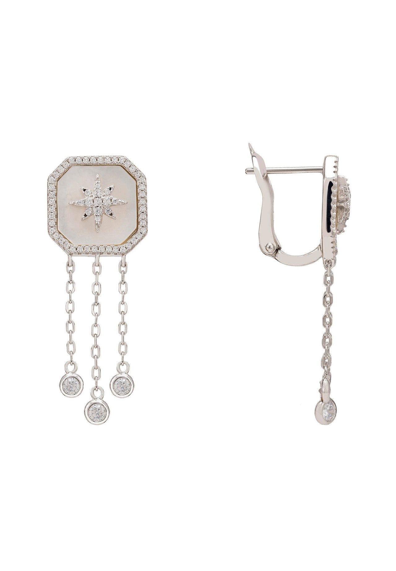 LATELITA - Starburst White Mother of Pearl Drop Earrings Silver -