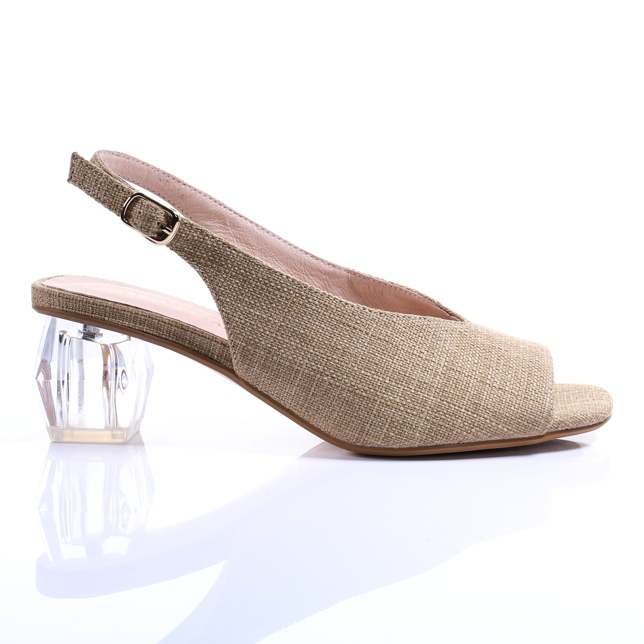 Crystal Clear Heel Open Toe Pumps (Beige)