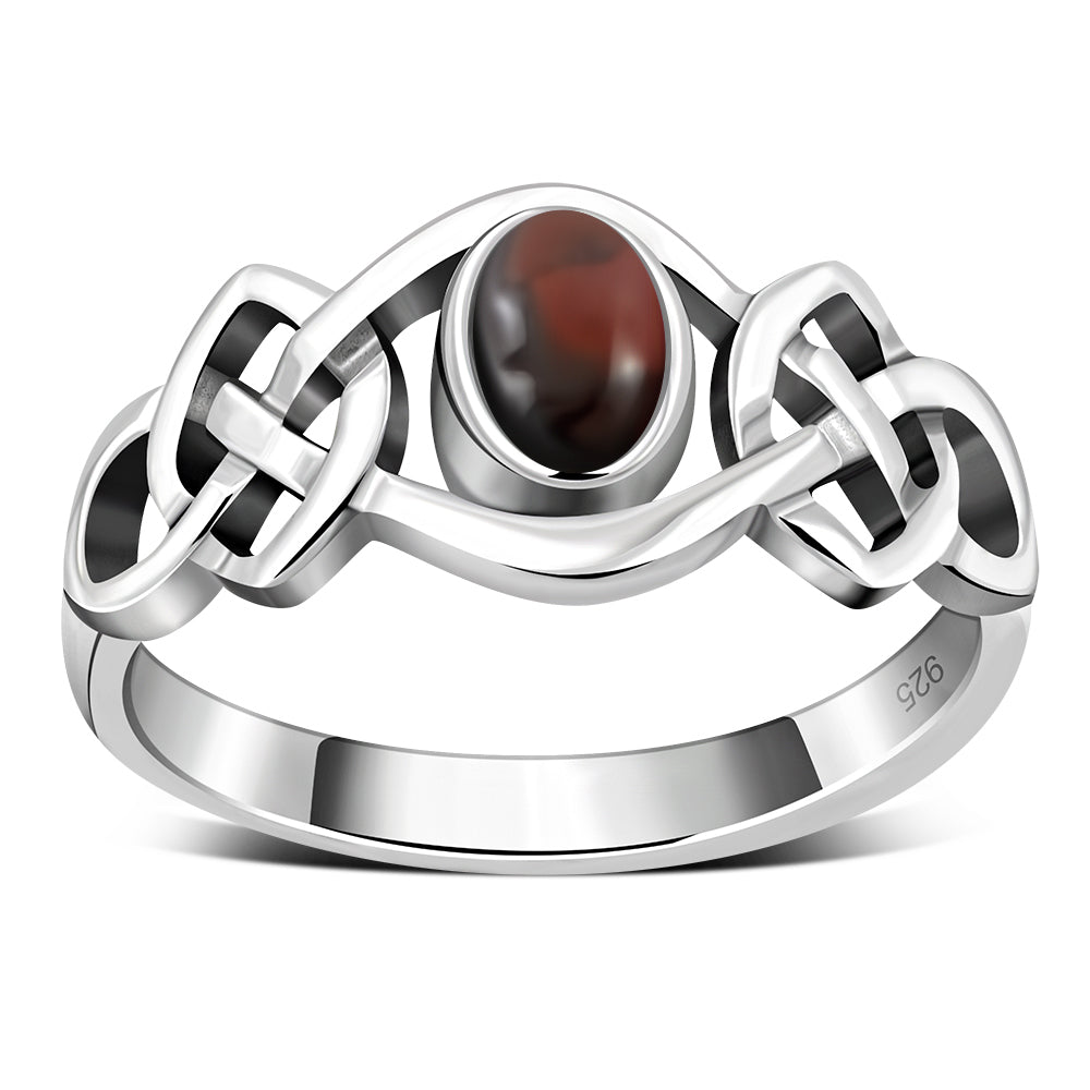 Creidne - Baltic Amber Cabochon Celtic Knot Silver Ring - 8 SIZES -