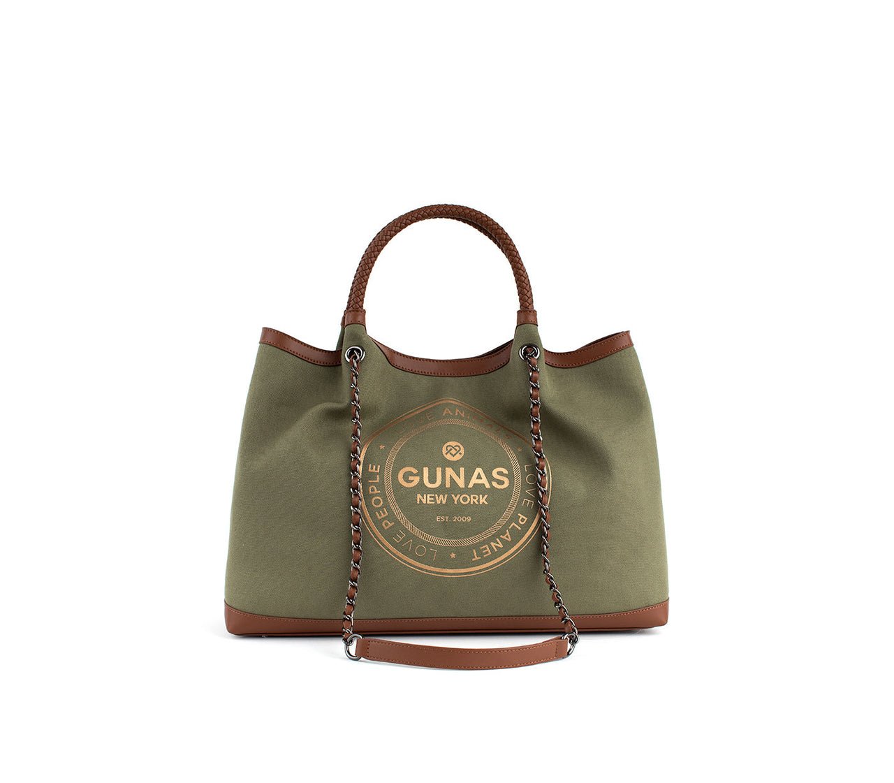 GUNAS NEW YORK - RUTH - Green Vegan Canvas Tote / comes with make-up bag & dust pouch - 1 COLOR -