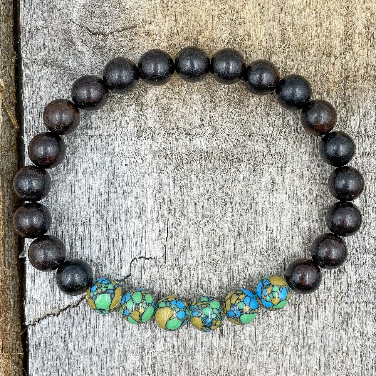 Grove - Multicolor Howlite & Blackwood Mala Beaded Bracelet -