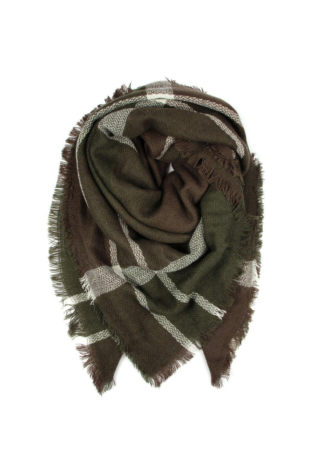 Riah Fashion - Colorblock Fringed Blanket Scarf -