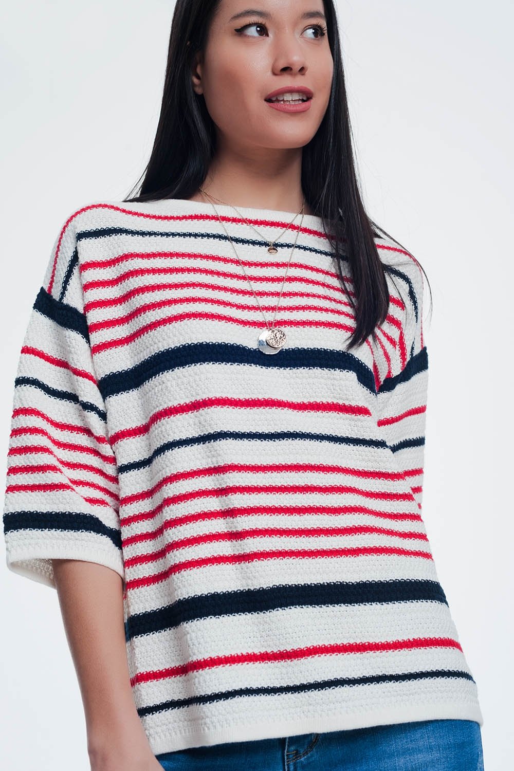 Q2 - Knitted Striped Sweater in Cream Color - SM., M. ONLY - 1 COLOR -