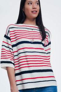 Thumbnail for Q2 - Knitted Striped Sweater in Cream Color - SM., M. ONLY - 1 COLOR -