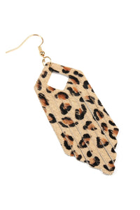 Thumbnail for Riah Fashion - Fringe Hexagon Leopard Leather Hook Earrings - 4 COLORS -