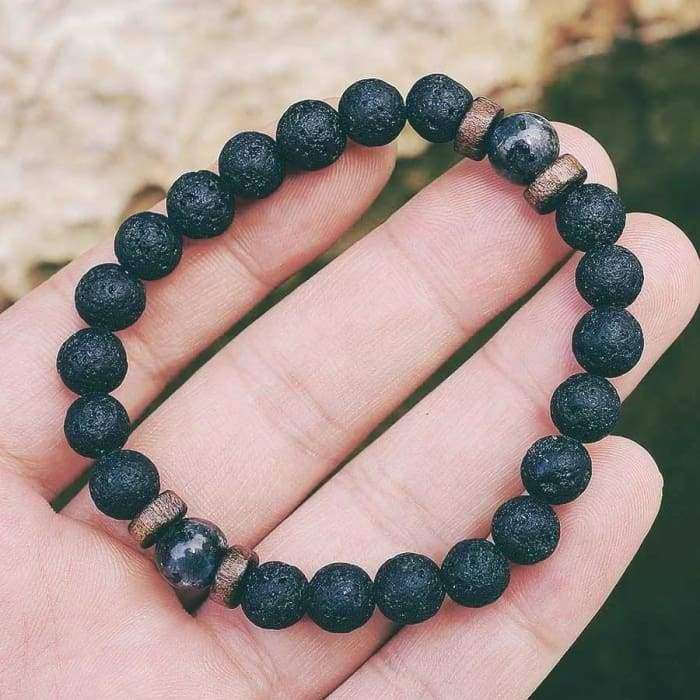 Wood and Lava Stone Essential Oil Bracelet -