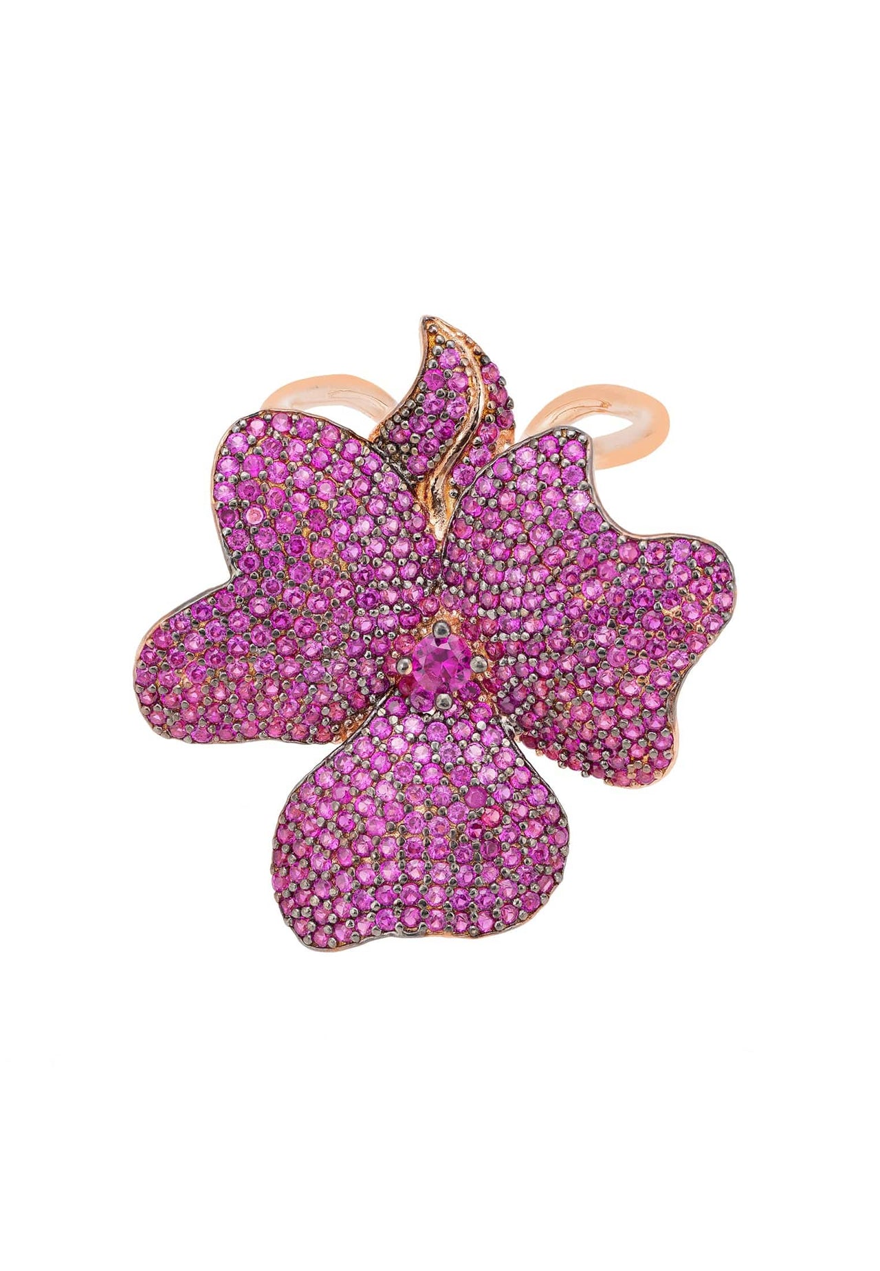 LATELITA - Flower Adjustable Cocktail Ring Rosegold Ruby -