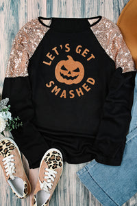 Thumbnail for Graphic Sequin Long Sleeve Top - T - 1 COLOR -