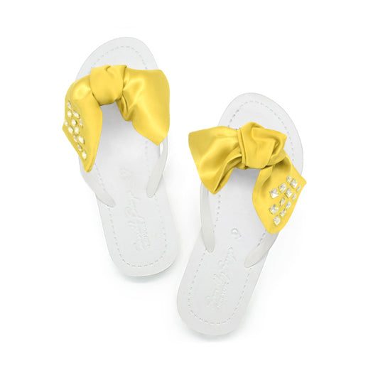 SAND BY SAYA N.Y. - Kent-Silk Satin Yellow Bow - Flat Flip Flops Sandals - 5 COLORS -