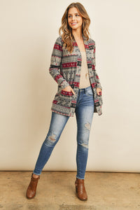 Thumbnail for Riah Fashion - Boho Print Long Sleeved Front Pocket Open Cardigan - 2 COLOR COMBOS -