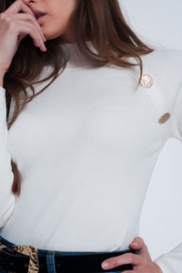 Thumbnail for Q2 - Sweatshirt With Button Detail in Cream - 1 COLOR -