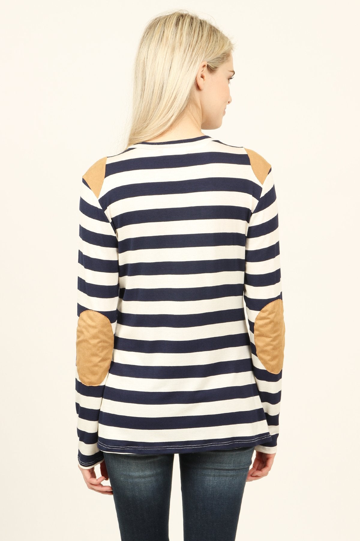 Riah Fashion - Suede Detail Striped Top - 6 COLORS -