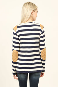 Thumbnail for Riah Fashion - Suede Detail Striped Top - 6 COLORS -