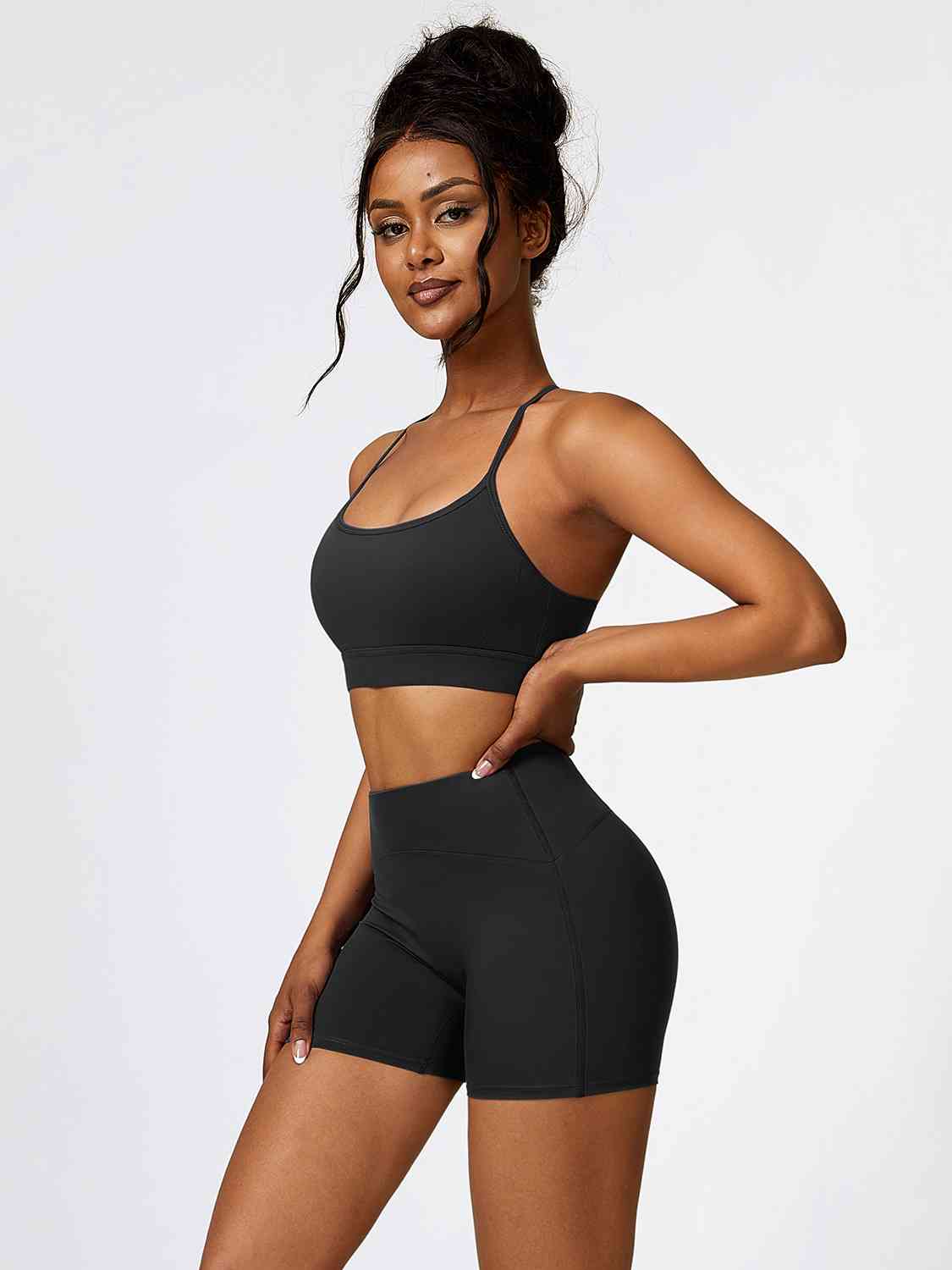 Sport Bra and Wide Waistband Shorts Set - 2 PCS. - T - 5 COLORS -