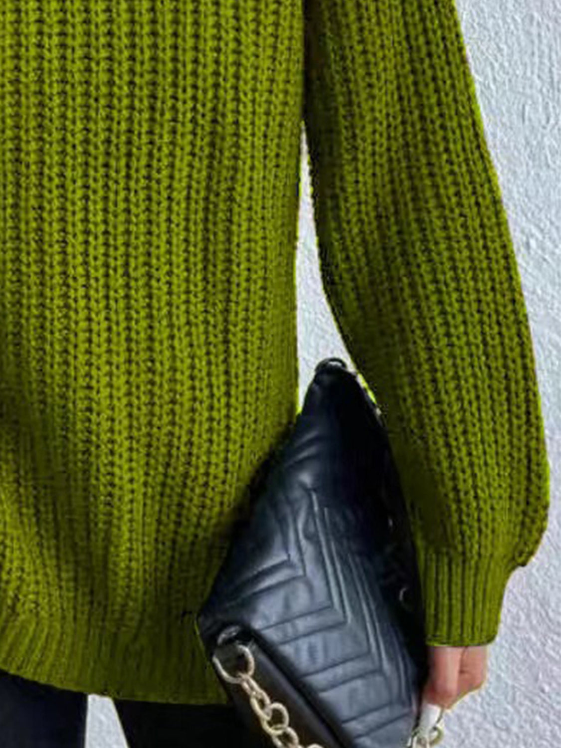 Full Size Turtleneck Rib-Knit Slit Sweater - T - 12 COLORS -