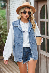 Thumbnail for Sleeveless Denim Top with A Detachable Hood - T - 2 DENIMS -