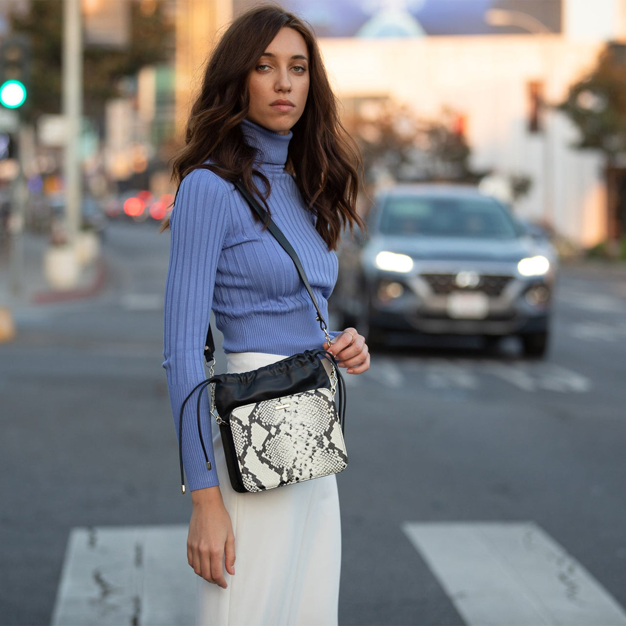 Patricia Black Leather Bucket Bag Snakeskin Design -